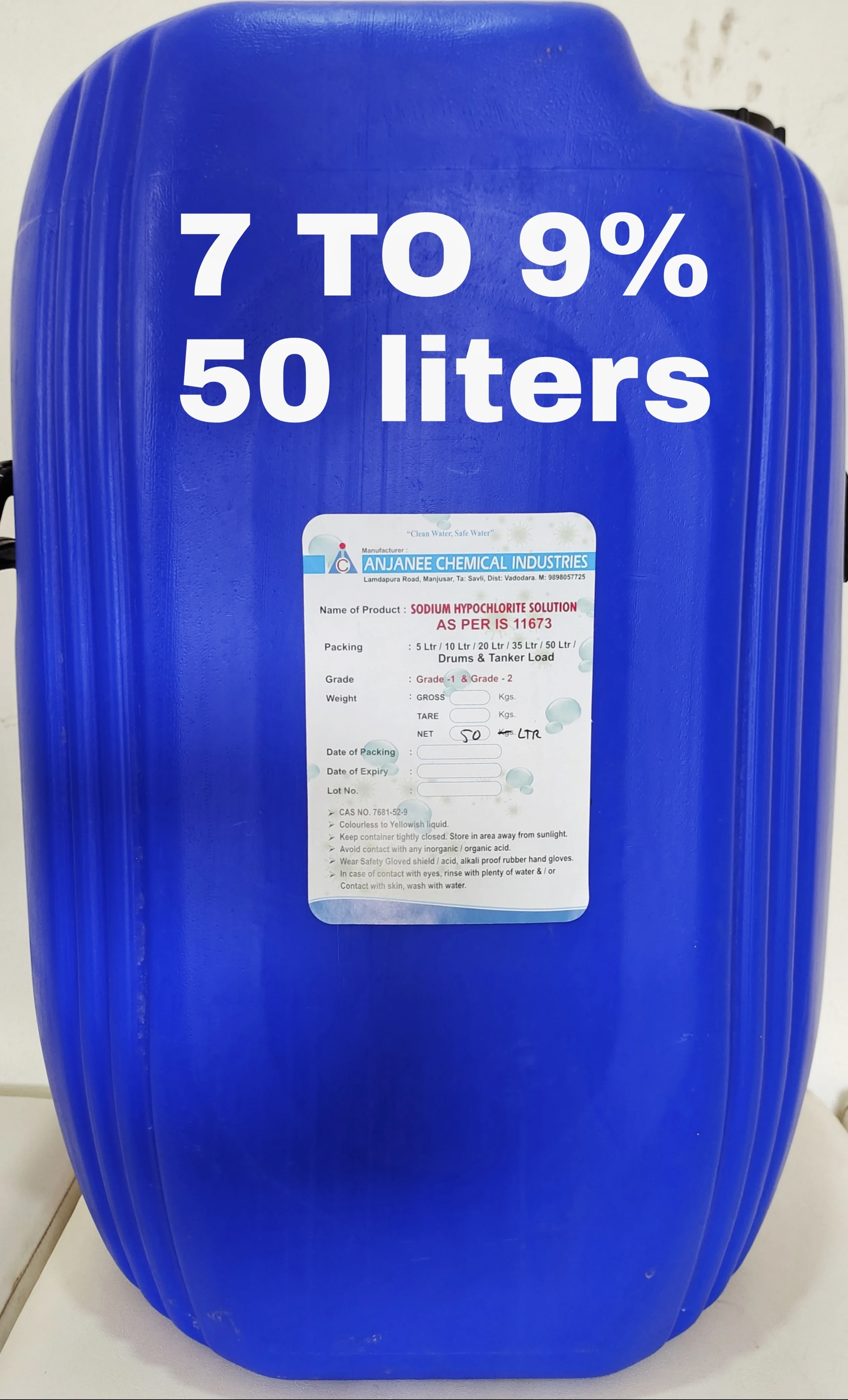 Sodium Hypochlorite - 7 TO 9% - 50liter
